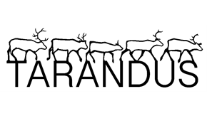 Logotyp med det latinska namnet Tarandus för ren, och profiler av renar på rad.