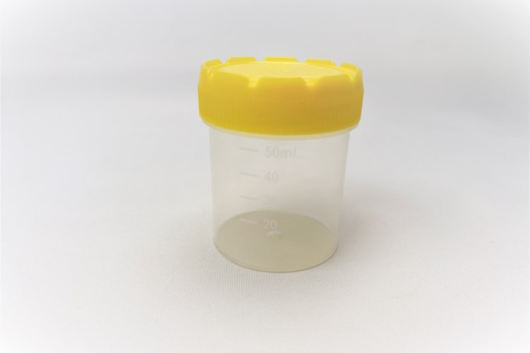 Plastburk 70 ml med gult skruvlock